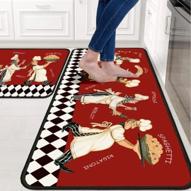 Red Fat Chef Kitchen Rugs 2 Piece Set for Floor Mat, Non Skid Washable Absorbent Microfiber Fat Chef Kitchen Mat for in Front of Sink for Standing for Home Fat Chef Kitchen Decor 17"X30"+17"X47"