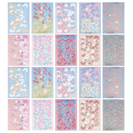 NICENEEDED 20 Sheets Colorful Ribbon Laser Sticker, Self Adhesive Photocard Stickers with Glitter Ribbons, Kpop Deco sticker for Journaling Arts Crafts Scrapbook Toploaders