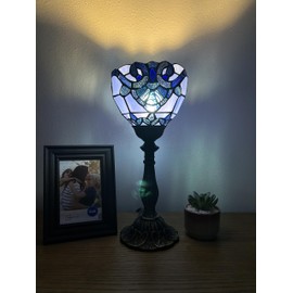 enjoy decor lamps Tiffany Mini Torch Table Lamp Blue Baroque Style Lavender Stained Glass Included LED Bulb for Living Room Dining Room Bedroom Bedside H15*W6 in