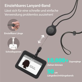 BONE Lanyard Retractable Badge Holder - ID Sleeves with Slim Housing, Large Capacity, Multiple Card Slots, Interchangeable Lanyard Strap, ID Holder, Badge Holder, Horizontal - White