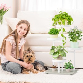 iDavosic.ly 4 Tier Plant Stand Indoor, Corner Tiered Plant Stands for Multiple Plants Outdoor, Metal Tall Plant Display Holder Shelf Flower Rack for Patio Porch Garden Balcony Bedroom, White