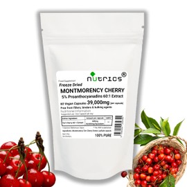 Nutrics Nutrics? 39,000mg (per Capsule) 5% Proanthocyanadins Montmorency Tart Cherry Extract 60 V Capsules (2 Months Supply) - Pure, No fillers Binders or Bulking Agents (60)