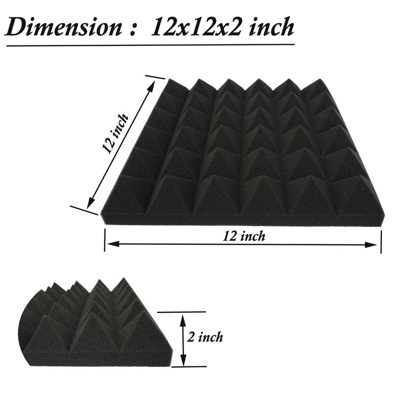 MDKOI 24 Pack Pyramid Acoustic Foam, 12''x12''x2'' Black Soundproof Foam