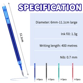 DGUSO Pack of 18 Replacement Refills 0.7 mm, Erasable Gel Pen Refill, Compatible with PIlot Frixion, for Student Gifts, School Office Supplies (Blue, Red, Black, Green)