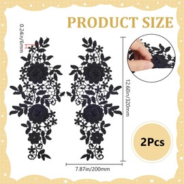 CABODYALS 1 Pair Black Embroidery Lace Applique Flower Rose Boho Vintage Embroidered Appliques Trim Polyester Floral Sew on Pathes for Sewing Making Cloth Bag Jeans Costumes Crafts Accessories Supply