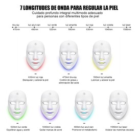 Máscara LED de 7 Colores, Terapia de Luz Roja Facial. Máscara Facial LED Terapia de Luz, Para uso Doméstico y en Salones de Belleza, Para la Reducción de Arrugas, Antienvejecimiento (Blanco)