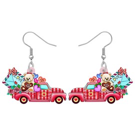 HUAGEO Valentine's Day Acrylic Pink Cute Bear Truck Earrings Rose Love Letter Car Dangle Jewellery Charms For Women Festival Gifts (Rose)