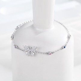 Palpitate Butterfly Bracelet for Women Celtic Birthstone Bracelet S925 Sterling Silver Butterfly Bracelet Irish Celtic Butterfly Jewelry Gift for Women