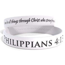 Reminderband - Philippians 4:13 Silicone Bracelet for Women & Men – Reversible Bible Verse Wristband – Christian Rubber Bracelet Motivational Rubber Bracelets White Color, Large Size