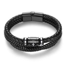 ASUWISH Bible Verse Cross Bracelets for Men Multi-Layer Braided Leather Bracelet Cuff Bangle for Men(JOBC19)