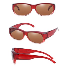 DUCO Unisex Wear Over Prescription Wraparound Glasses Rx Glasses Polarized Sunglasses 8956 Wine Red Frame Brown Lens