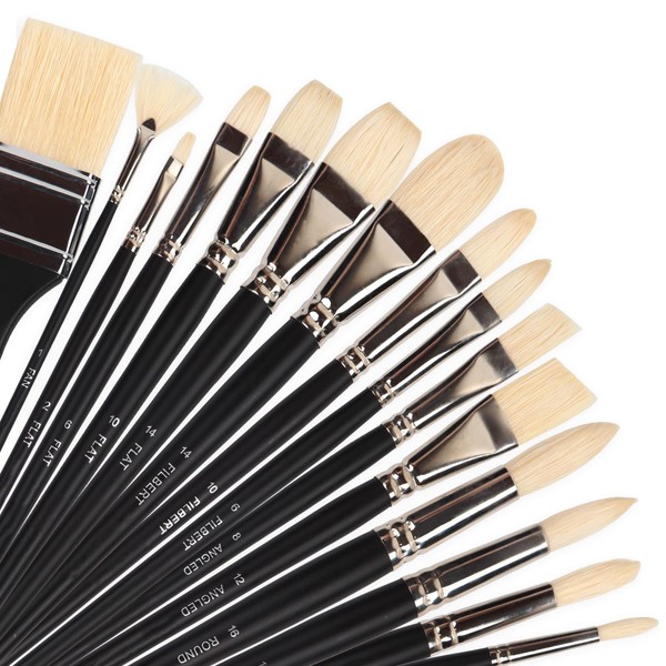 COOZEE Natural Bristle Brush Set, 15 Pieces Long Handled Brush