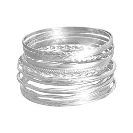 MILAKOO Layered Stackable Bangle Set for Women Trendy Minimlist Textured Boho Braelets Trendy Elegance, Zinc, No gemstone