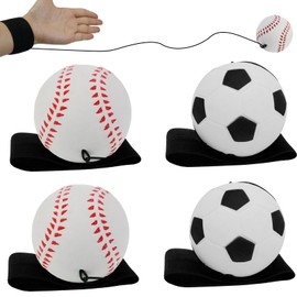 Kvittra Wrist Return Ball, 6cm Rubber Rebound Ball Return Balls with Strap, Retractable Ball Rubber with String Elastic String Ball Wrist for Wrist Exercise Play (Football+Baseball)