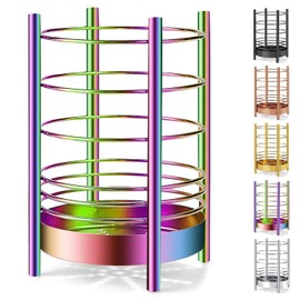 Rainbow Kitchen Utensil Holder for Kitchen Counter, Stainless Steel Utensil Vessels, Rainbow Titanium Coating Utensil Storage Caddy Organiser, Cooking Utensil Holder (Rainbow/7.4 x 5.2 inches)