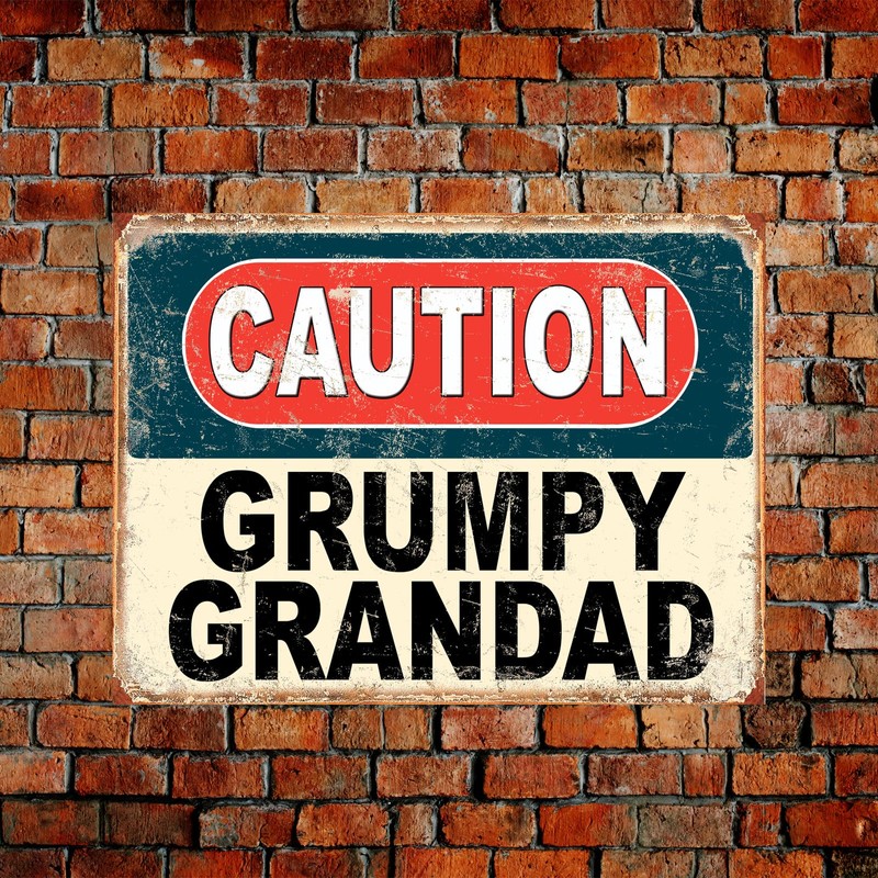 Shawprint Caution Grumpy Grandad Funny Metal Signs Home Pub Indoor