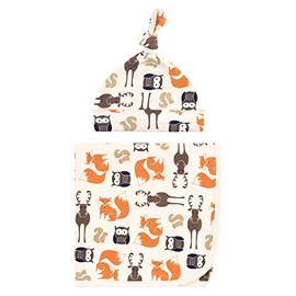 Hudson Baby Unisex Baby Swaddle Blanket and Cap or Headband, Forest , One Size