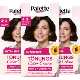 Palette Tint Cream 3-0 Black Brown (3 x 115 ml), Temporary Colouration without Ammonia for Gentle Grey Hair Coverage, Hair Colour for Gradual Washing, Lasts up to 28 Hair Washes