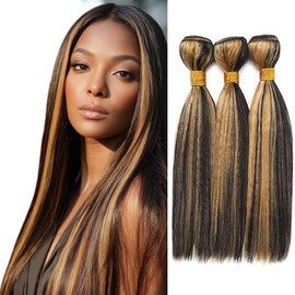 BilltiiWW Honey Blonde Highlight P1B27 Straight Bundles Ombre #1B Mixed With #27 two tone Brazilian Human Hair Weave Wet and Wavy for Black Women 16 18 20 Inch