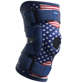 Omples Hinged Knee Brace for Knee Pain Knee Braces for Meniscus Tear Knee Support with Side Stabilizers for Women and Men Patella Knee Brace for Arthritis Pain Working Out Running American Flag (XXX-Large)