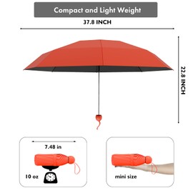 Mini Travel Umbrella Compact, Small Umbrella for Travel, Mini Umbrella for Purse, Sun Umbrella UV Protection, Tiny Pocket Folding Umbrella, Lightweight Portable Umbrella Windproof Parasol for Women and Men(Orange)