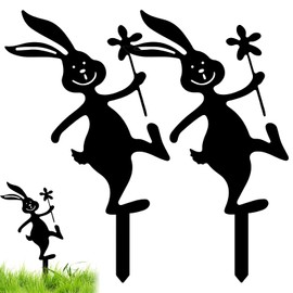 Lollanda Rabbit Garden Stake Decorative, 2Pcs Metal Garden Stakes Ornament, Rabbit Garden Decor for Easter Yard Gardening Outdoor (Style 1)
