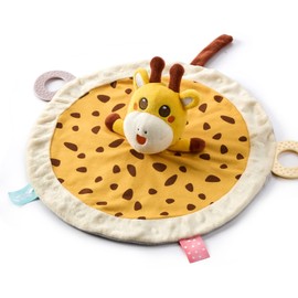 TUMAMA Baby Security Blanket Lovey,Soft Fleece Velvet Minky Dot Blanket with Stuffed Animal&Teething Rings,Newborn Essentials for Babies Girls Boy,Giraffe