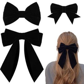 AUDTOPE Black Velvet Hair Bows for Women Girls,3Pcs Bow Hair Clips Black Hair Clips Hair Bows Accessories Cute Bow Hair Clips for Women Hair Accessories for Wedding