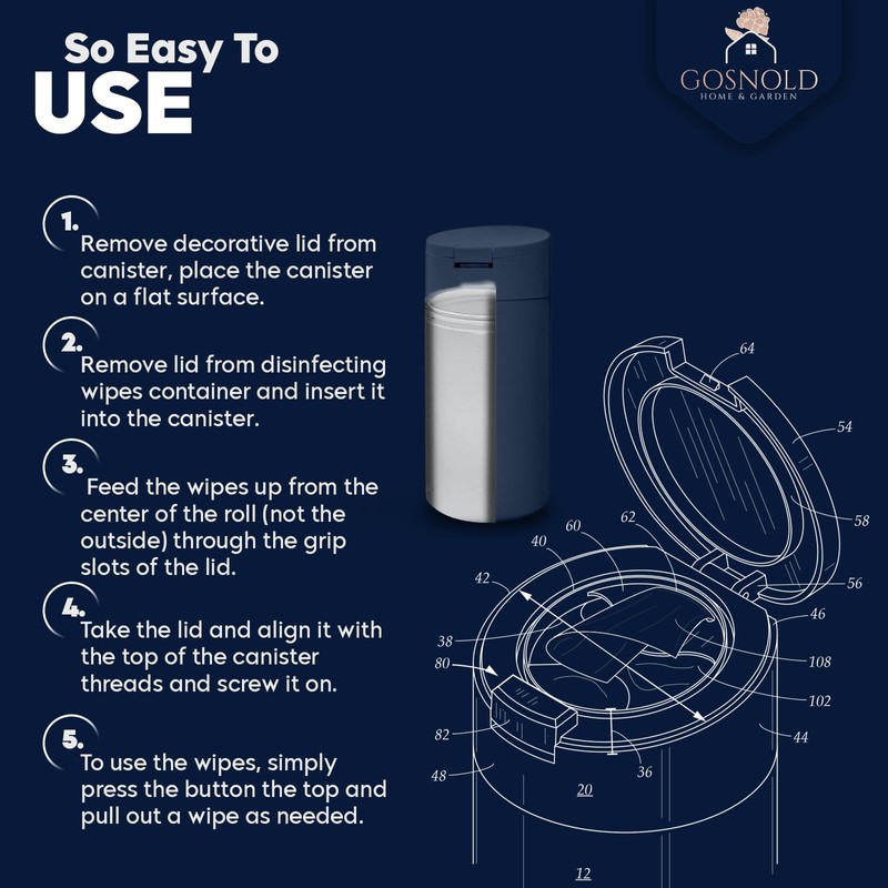 Extra Large Refillable Disinfecting Wet Wipes Dispenser (Navy Blue) |