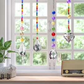 UMILKI Crystal Suncatcher, 15 Pieces Crystal Decorative Pendant, DIY Sun Catcher Window Decoration, Suncatcher Crystal Set with Pearl Chain, Feng Shui Sun Catcher for Windows, Garden