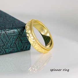 LYTTMAB Sterling S925 Silver 6MM Hammered Spinner Ring, Gold Fidget Ring for Men, Anxiety Ring for Women, Hammered Ring, Spinning Ring, Size 10