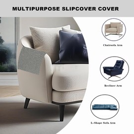 HAPLIFEZ Sofa Arm Covers, Non Slip Washable Couch Armrest Protectors Set of 2 - Linen Fabric Pet Proof Furniture Covers for Recliner, Sectional, L Shaped Couches, 18x24 Inch, Wavy Border, Grey