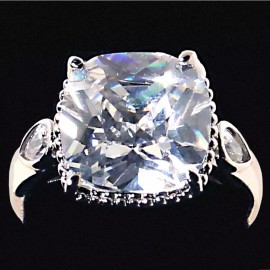 Purity CUSHION Cut CZ Cocktail / Engagement Ring w/CZ Accents_ Size-8_NF_925 SILVER