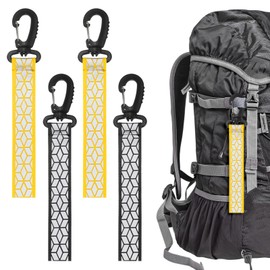 TIXIPEM Safety Reflector Pendants [4PCS] - Reflective Safety Keychain Gear with Plastic Buckle Use for Backpack & Running - [Black, Golden-8.1IN/20.5CM] Double-Sided Reflective Tags