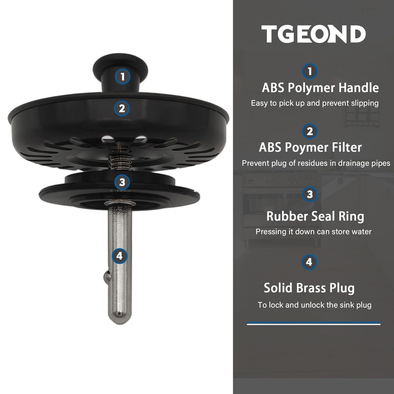 Black Kitchen Sink Drain Basket Strainer Stopper Replacement for Polymer