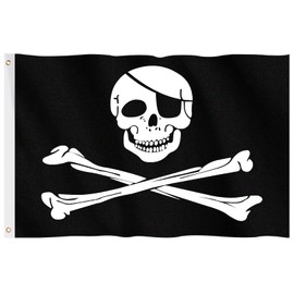 Pirate Flag, Hianjoo Jolly Roger Skull Flag 5ft x 3ft with Metal Eyelets, Vivid Color Fade Proof Polyester Canvas Header Double Stitched Crossbones Pirate Party Decoration Supplies 90 * 150CM