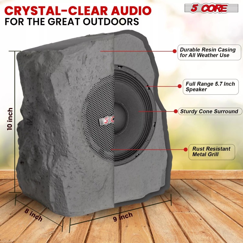 5Core Rock Speaker Outdoor Waterproof Bluetooth Garden Speakers Solar USB