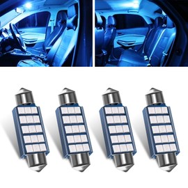 Ajxn 4 PCS Car 42mm 2835 Double-pointed Light, High Brightness 360 Degree Surround Reading License Plate Light, Plug and Play High Performance Bulb Replacement, Universal for Most Cars (Blue)