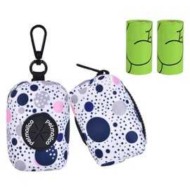 Petmolico Dog Poop Bag Holder Leash Attachment, Dog Waste Bag Dispenser Zippered Pouch, Fits Any Dog Leash, Includes Free Roll of Dog Bags, Poop Bag Dispenser - 2 Pack, Blue Dots