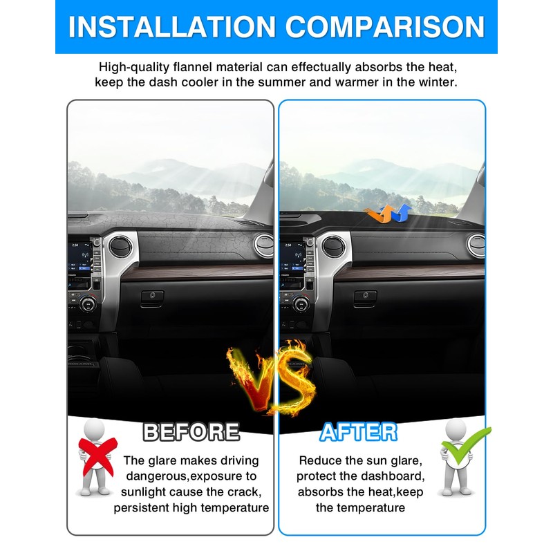 Autorder Dashboard Cover Mat for 2014-2021 Toyota Tundra Accessories Dash