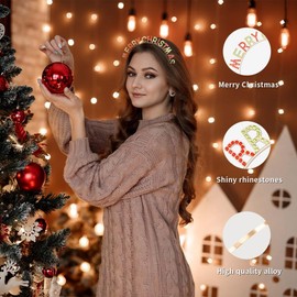 Sociaooil 1 Silver Snowflake Ribbon, Christmas Rhinestone Headband, Christmas Party Headdress Set