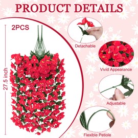 Besteek Artificial Bougainvillea Flowers Plants for Outdoors Decoration, 2 Pcs Faux Silk Flowers Long Trailing Fake Vines for Front Door Porch Planter Balcony Patio Summer Spring Home Decor, Red