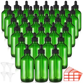 Dandat 50 Pack 4 oz Glass Dropper Bottles Leakproof 120 ml Glass Tincture Bottles with Eye Droppers, 4 Funnels, 54 Labels for Essential Oil Perfumes Hair Oil(Green)