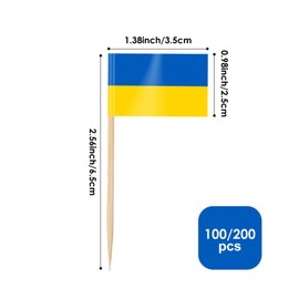 AhfuLife 100/200pcs Ukraine Toothpick Flags, Ukrainian Cocktail Stick Flag for National Day Sandwich Food Cupcake Toppers Tableware World Cup Party Supplies Pub Royal Event Decor (100 Pcs)