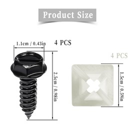 SAVITA 4 Sets Stainless Steel Number Plate Screws with Nylon Inserts for Fastening License Plate Frames and Covers on Cars and Trucks (Black)