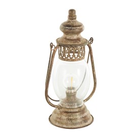 Deco 79 Metal Room Accent Lamp Distressed Antique Style Lantern Table Lamp, Lamp 7" x 5" x 17", Bronze