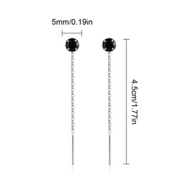 Silver Chain Earrings, 1 Pair 925 Sterling Silver and Crystal 3 mm, Sterling Silver Wire Earrings, Dot Light Earrings - 925 Sterling Silver Long Earrings with Austrian Black Crystal, Silver