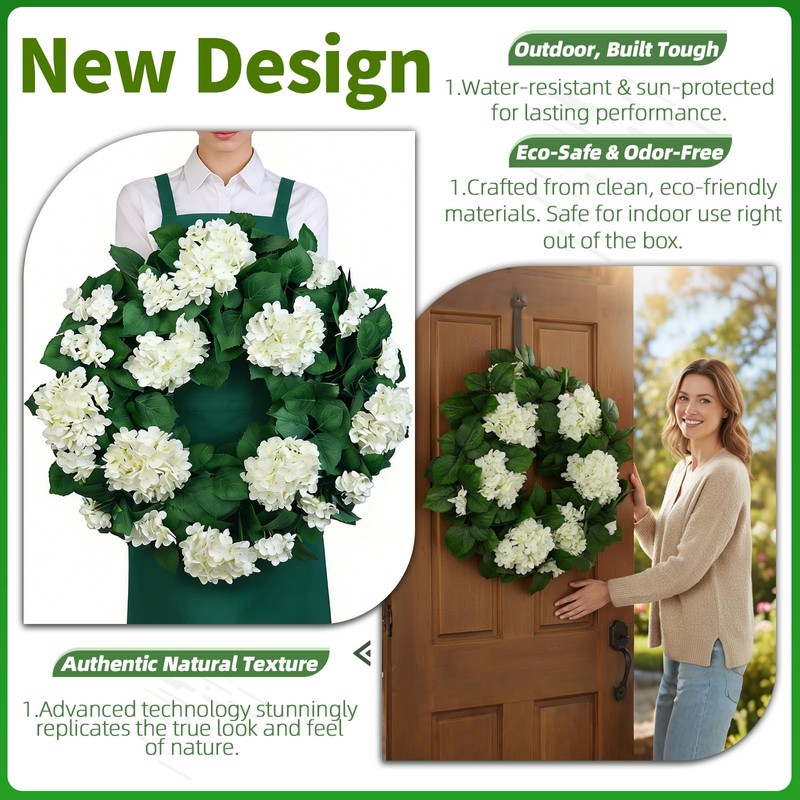 27" Hydrangea Wreath for Front Door – All-Season Wedding Décor