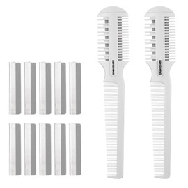 2pcs Hair Cutting Comb,Double Edge Razor with 10 Replacement Blades Razor Comb for Salon & Home,Premium Styling Thinning Texturizing Split Ends Trimming