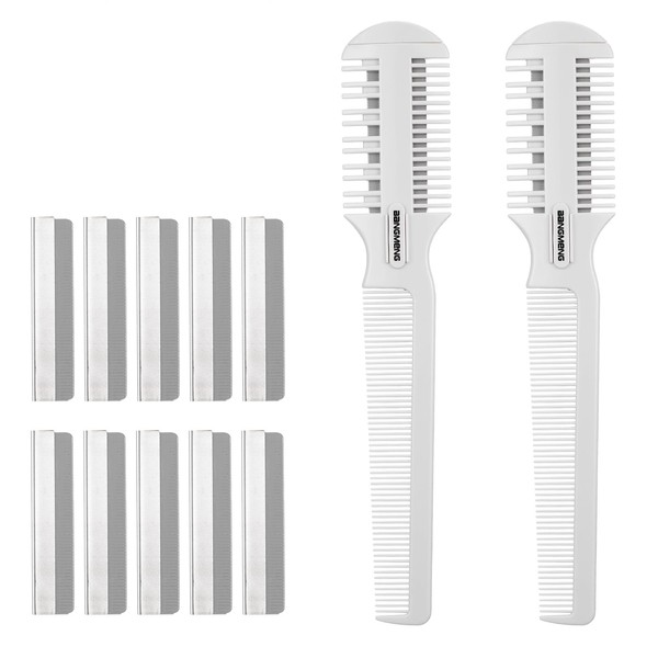 2pcs Hair Cutting Comb,Double Edge Razor with 10 Replacement Blades